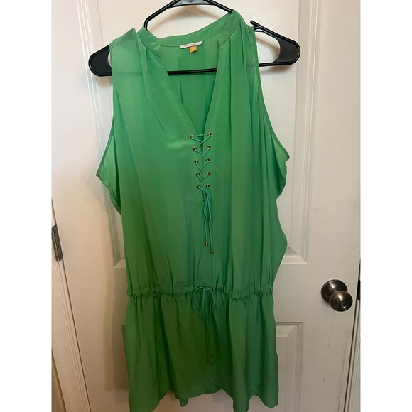 Leifsdottir Anthropologie Silk Sleeveless Front Pockets Mini Kelly Green dress 6 - Picture 1 of 11